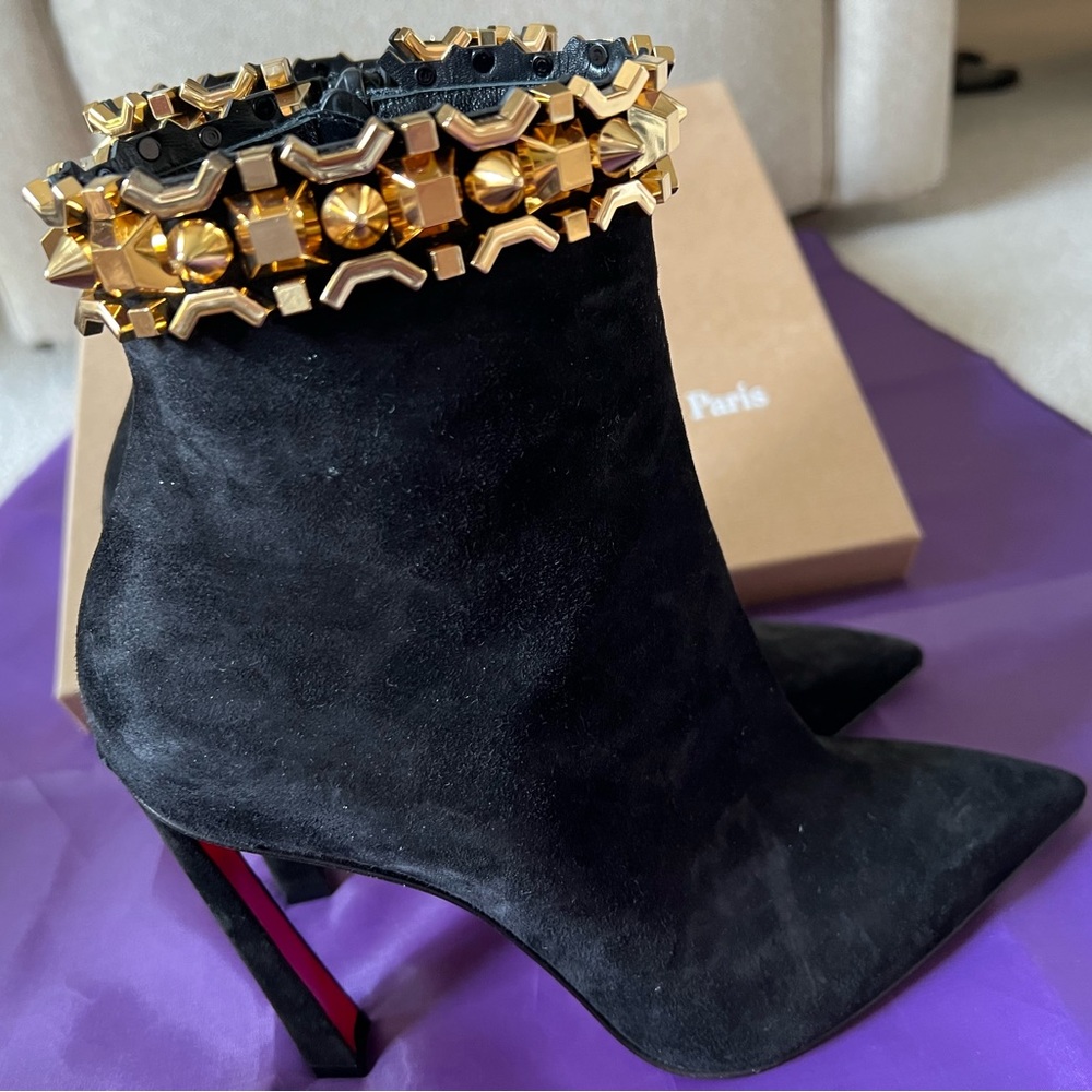 Christian Louboutin Asteroispikes Booty Embellished Suede Ankle Boots Booties - Picture 11 of 16